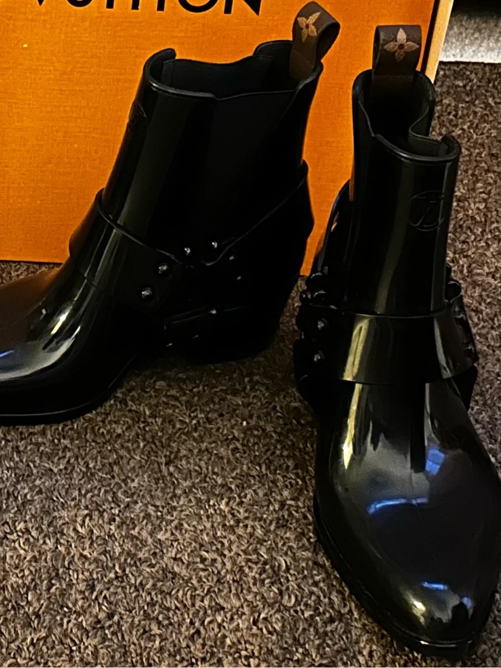 Louis Vuitton Black Patent Chelsea Harness Ankle Boots